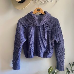 Kendall and Kylie Crop top knit turtle neck sweater in blue